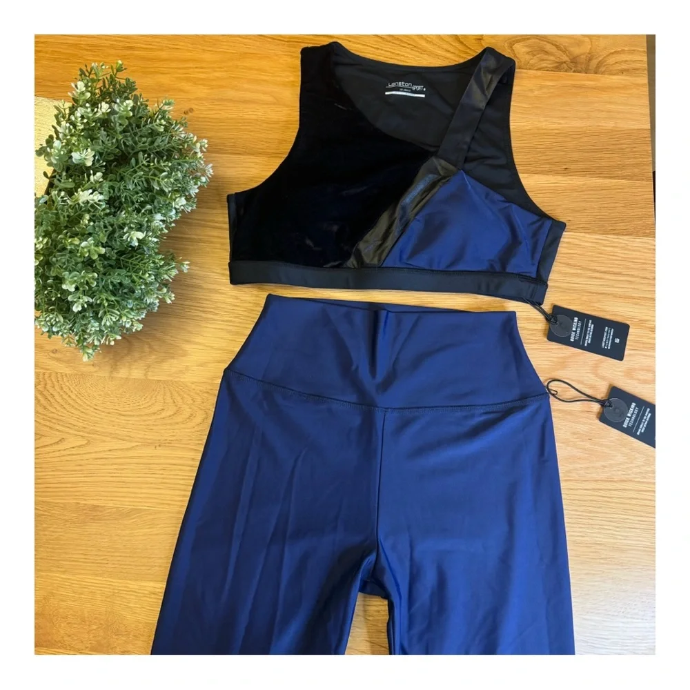 NWT REVOLVE x LANSTON SPORT COLORBLOCK VELVET SPORTS BRA AND LEGGINGS SET